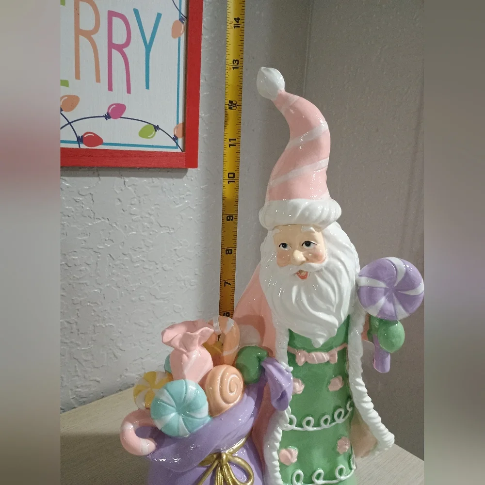 13" Pastel Santa Claus Figurine with Candy - Picture 5 of 5